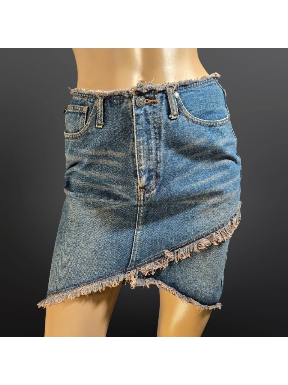 Vintage 90s Y2K YOYO Asymmetrical Denim mini Skirt Raw Distressed Hem Size 5